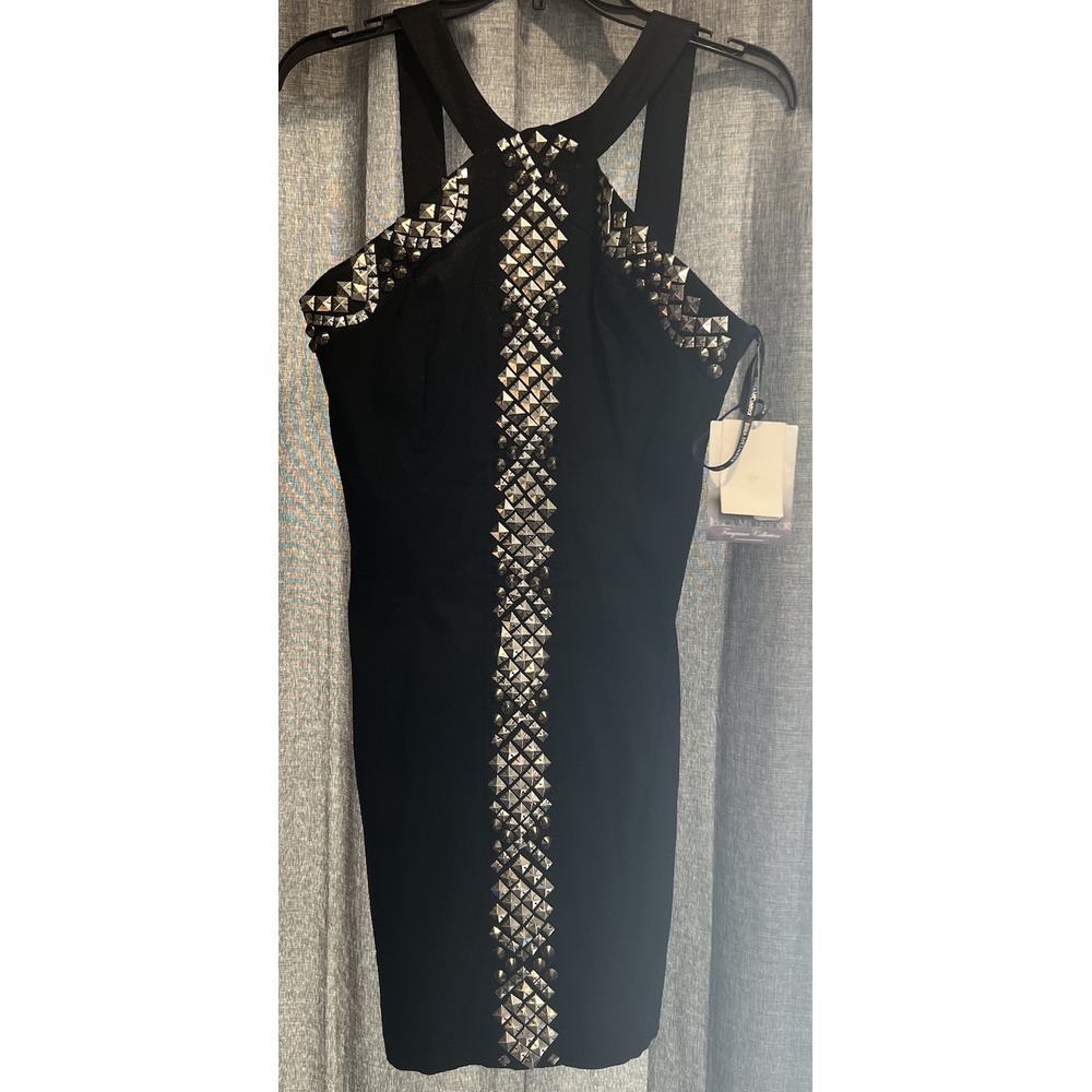Jessica McClintock Size 12 Womens Studded Black Dress Silver Studs NWT MSRP $210